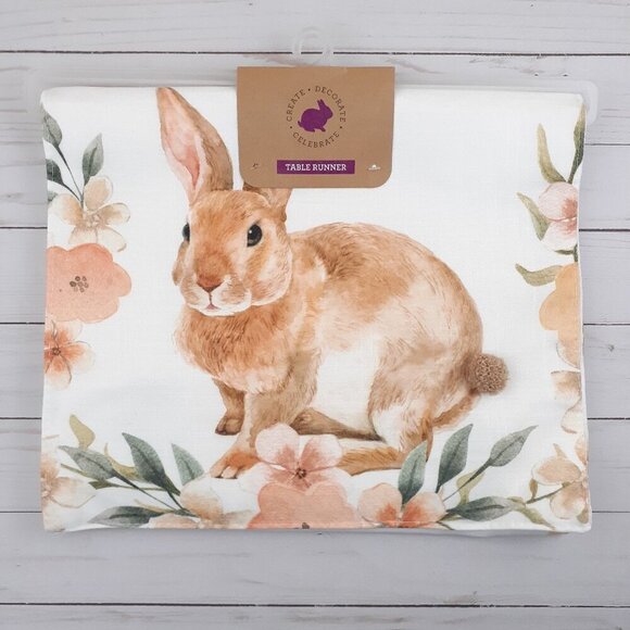 Other - Easter Table Runner 14x72 Puffy Tail Bunny Spring Floral Flowers